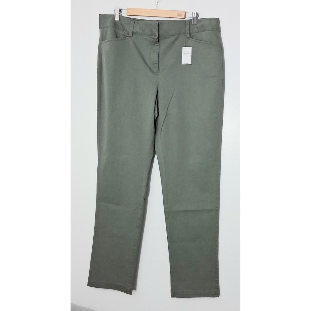 Lands End Pants Women's Size 18 Green Mid Rise Straight Leg Pockets NEW